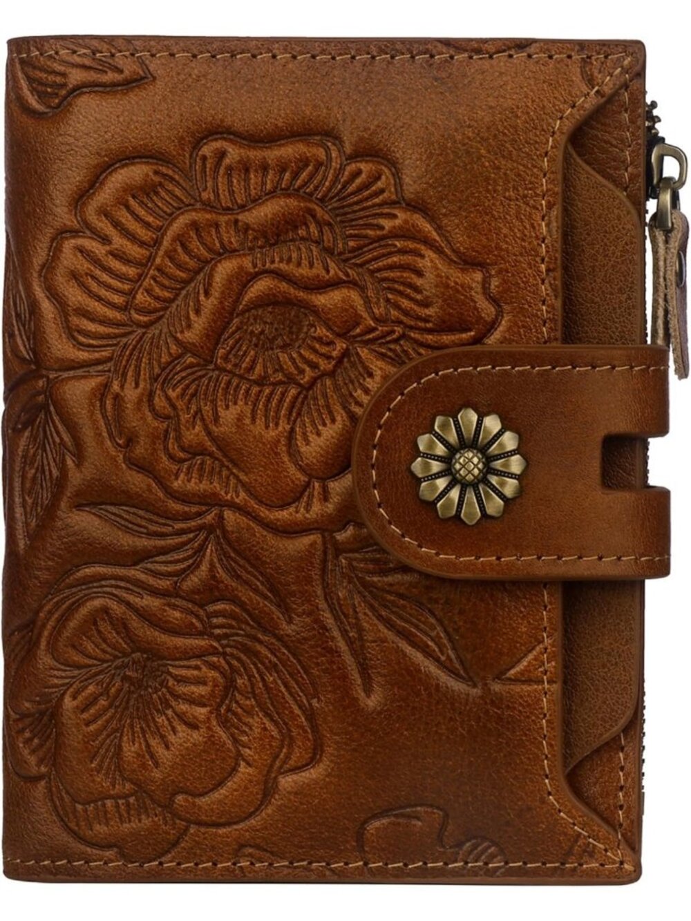 Compact RFID Blocking Leather Wallet for Women - Bifold Card Holder with ID